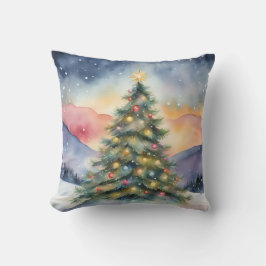 Coussin Winter Christmas Tree Snowy Sunset Scenery