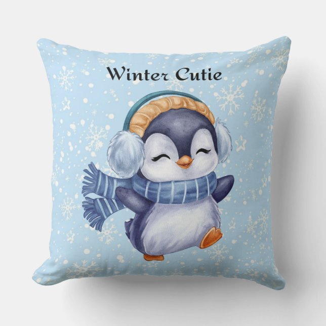 Coussin Winter Cutie | Cute Penguin Decorative Pillow (Recto)