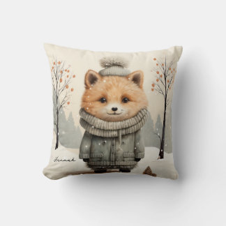 Coussin Winter Fox Throw Pillow Customized with Name