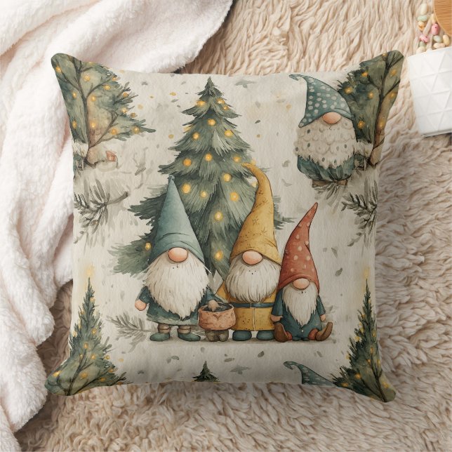 Coussin Winter Gnomes With Lit Christmas Tree (Couverture)