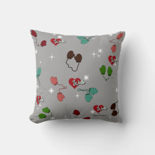 Coussin Winter Love Mittens et Snowflake Motif sur Steel
