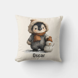 Coussin Winter Penguin with Snowman Design