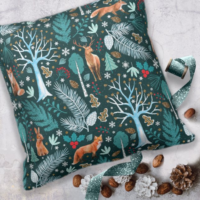 Coussin Winter Woodland Turquoise/Gold ID785 (Créateur téléchargé)