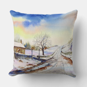 Coussin Wintery Lane Watercolor