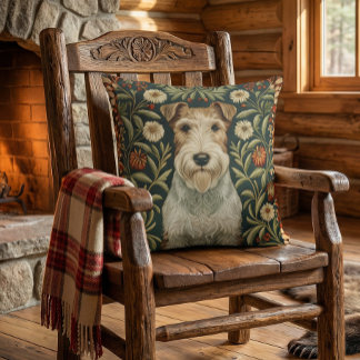 Coussin Wire Fox Terrier in William Morris Floral Style