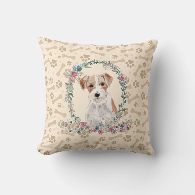 Coussin Wire Haired Jack Russell Chien Empreinte de patte  (Recto)