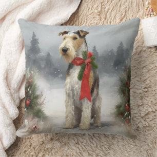 Coussin Wirefox Terrier Chien de Noël de neige