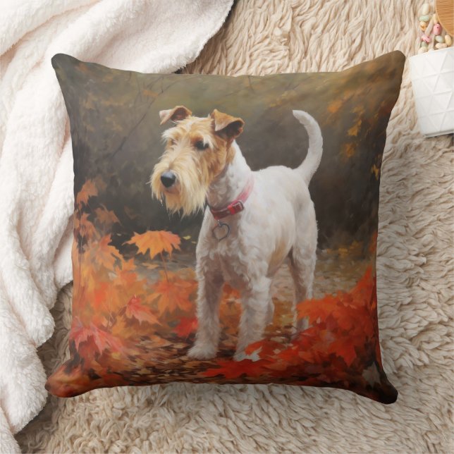Coussin Wirefox Terrier en automne Leaves automne Inspire (Couverture)