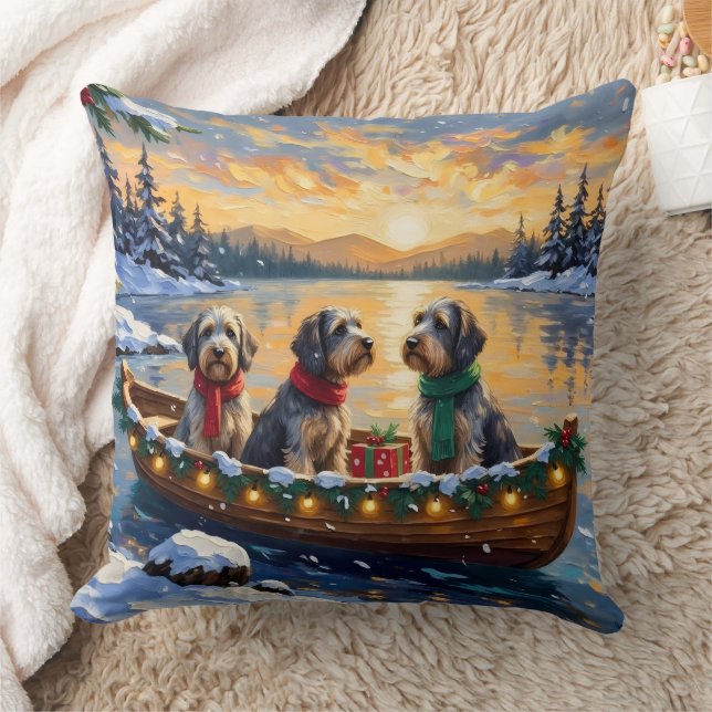 Coussin Wirehaired Pointing Griffon Christmas Boat Holiday (Couverture)