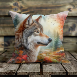 Coussin Wolf en Forêt : Un merveilleux mélange de la natur