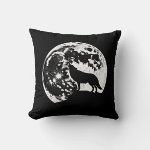 Coussin Wolf Howling Silhouetté contre une Pleine lune