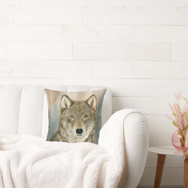 Coussin Wolf in the Mist Woatercolor (Canapé)
