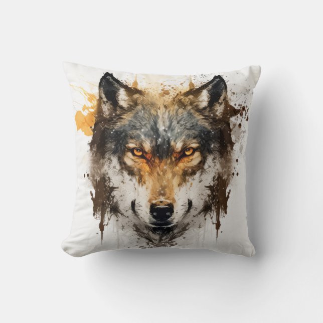 Coussin Wolf Portrait Animal Peinture Faune En Plein Air (Recto)