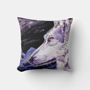Coussin Wolf Space Mountains Forêt Peinture