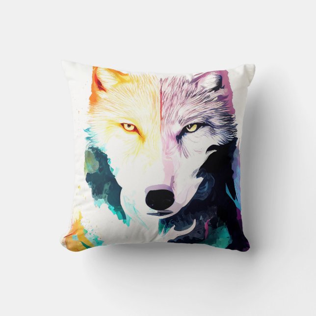 Coussin Wolf Wild Nature Animal Couleur Art Peinture (Recto)