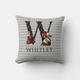 Coussin Wonderland Alice & Queen of Hearts Letter W