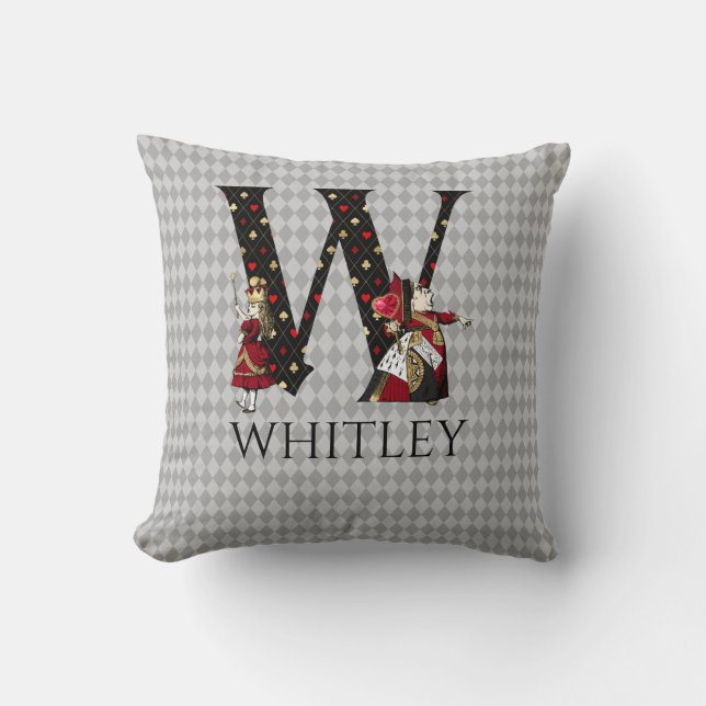 Coussin Wonderland Alice & Queen of Hearts Letter W (Recto)