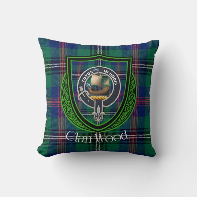 Coussin Wood Scottish Clan Tartan & Crest (Recto)