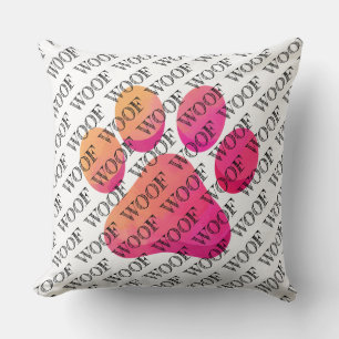 Coussin WOOF Typographie Chien Empreinte de patte Moderne 
