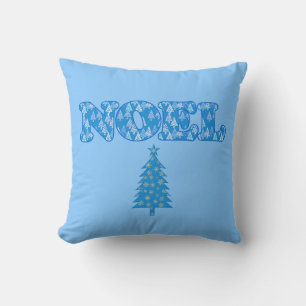 Coussin Word Art - Noel avec Arbres Bleu clair