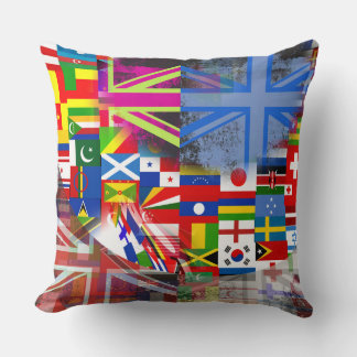 Coussin World Flag Distressed Glitch Abstract Collage 
