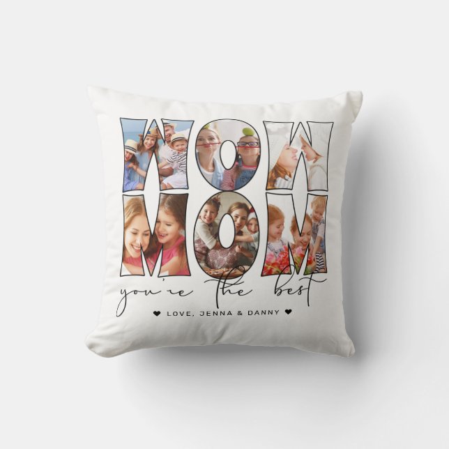 Coussin Wow Mom Citation Modern White 6 Photo Collage (Recto)