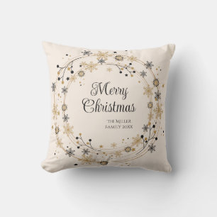 Coussin Wreath moderne avec script Joyeux Noël