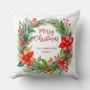 Coussin Wreath moderne et script Joyeux Noël