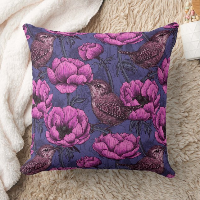 Coussin Wrens dans le jardin de l'anémone (Couverture)