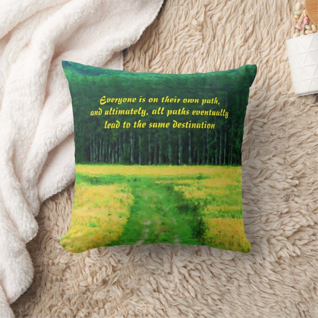 Coussin Yellow Field On The Path Inspirational Quote  (Couverture)