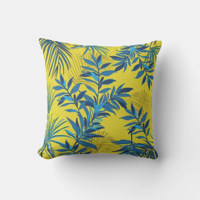 Coussin Yellow floral pillow with vibrant blue and green  (Recto)