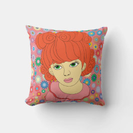 Coussin Yeux verts Rouges Courlis Cheveux Petites Fleurs d