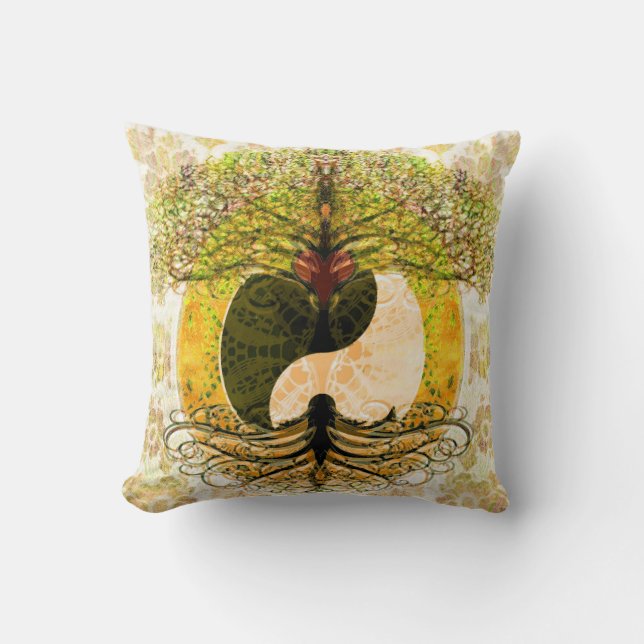 Coussin Yin jaune Yang avec l'arbre de la vie (Recto)