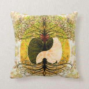 Coussin Yin jaune Yang avec l'arbre de la vie