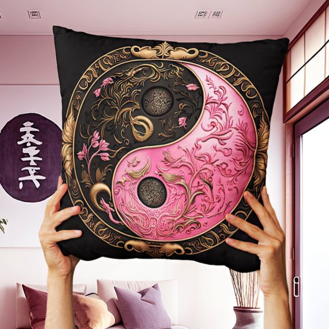 Coussin Yin oriental rose et Yang Taijitu (Créateur téléchargé)