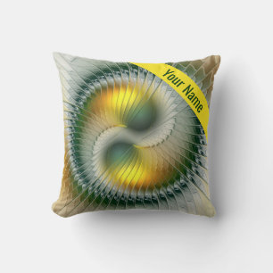 Coussin Yin Yang Vert Jaune Abstrait Art Nom Coloré