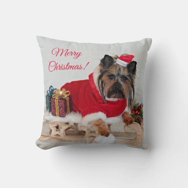 Coussin Yorkie Yorkshire Terrier Chien - Noël Santa Hat (Recto)
