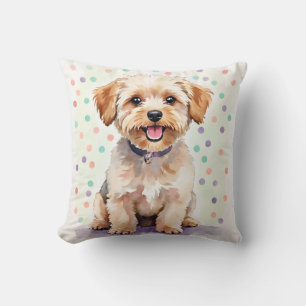 Coussin Yorkipoo aquarelle pois pointillés Art