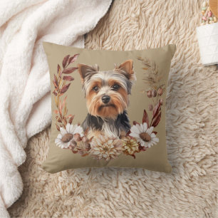 Coussin Yorkshire Terrier Dog Automne Wreath