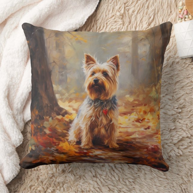 Coussin Yorkshire Terrier en automne Leaves automne Inspir (Couverture)