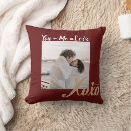 Coussin You + Me = Love Valentine XO Script photo Red Gold
