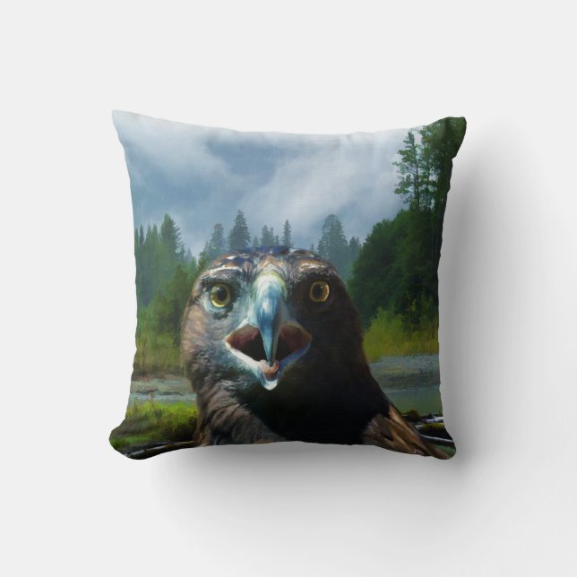 Coussin Young Bald Eagle et Misty Alaskan River (Recto)