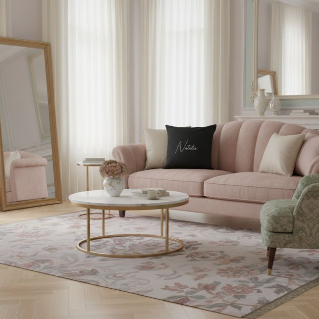 Coussin  Your name script elegant chic black and white  (Créateur téléchargé)