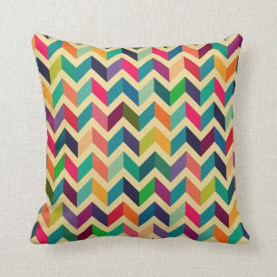 Coussin Zag zig rétro multicolore chevron vintage tendance