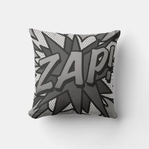 Coussin ZAP noir et blanc POW Fun Retro Comic Book