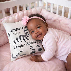 Coussin Zebra Birth Stats Baby Nursery