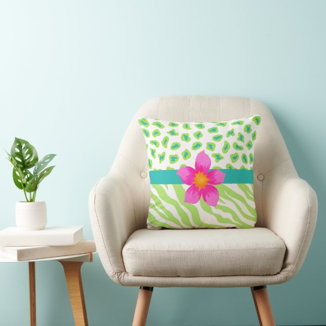 Coussin Zebra Cheetah Leopard Peau vert blanc rose (Chaise)