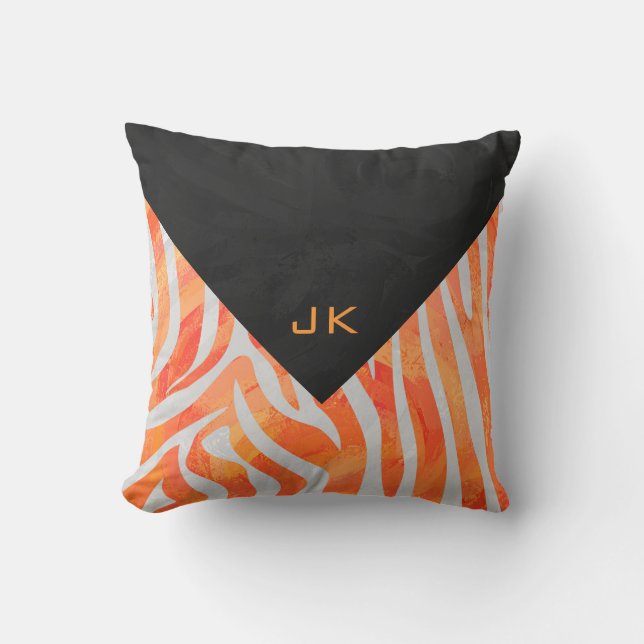 Coussin Zebra Monogram orange et blanc (Recto)