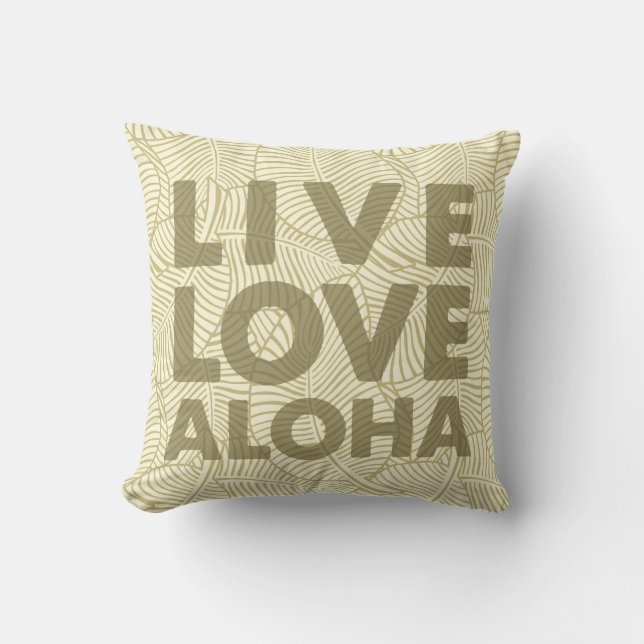 Coussin Zebra Palm Aloha Hawaiian Tropical Khaki et crème (Recto)