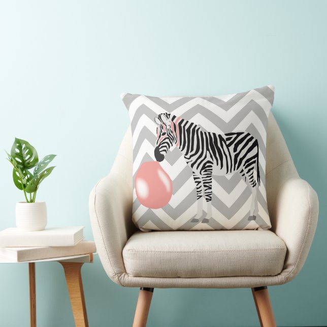 Coussin Zèbre à la gomme à mâcher soufflant une bulle (Chaise)